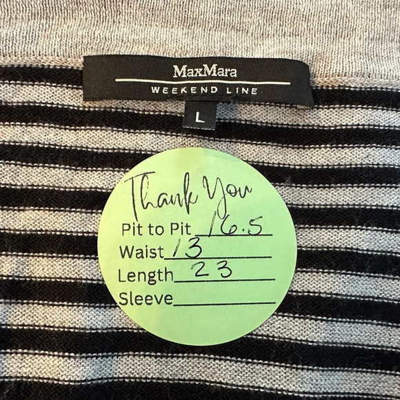 MaxMara Weekend Line Virgin Wool Short Sleeve Grey Striped Polo - Picture 4 of 4